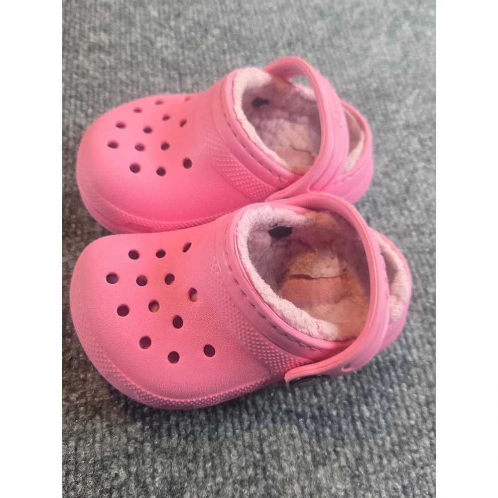 Crocs Toddler Classic Fuzz-Lined Clog Pink Slip On Shoes Size 5 0308